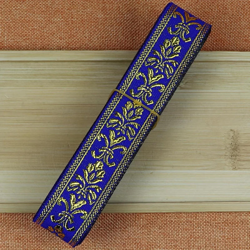 Description Picture 6 of item7 Yards 2.5cm Jacquard Ribbon with Golden Floral Leaves Pattern Woven Lace Trim Tape for DIY Sewing and Fabric Projects