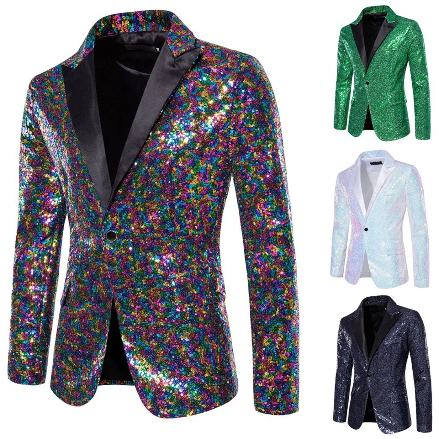 Description Picture 2 of itemFashion Men Luxurious Sequin Suit Jacket Green / Silver Men's Bar KTV Stage Dress Male Blazer Coat Glitter Embellished Blazer