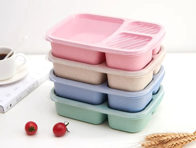 Description Picture 2 of itemMicrowave Lunch Box Wheat Straw Dinnerware Food Storage Container Children Kids School Office Portable Bento Box Lunch Container