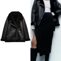 ZBZA Women Fall Winter New Fur Integrated Thermal Jacket Coat Faux Leather Long-sleeved Lapel Padded Warm Chic Female Outerwear