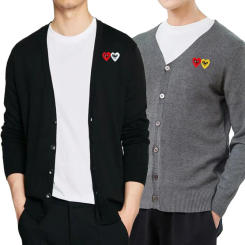 Break Egg Men Cardigan Cotton Double Color Heart Glasses Embroidery V-neck Single-breasted Spring Autumn Casual Fit Sweater