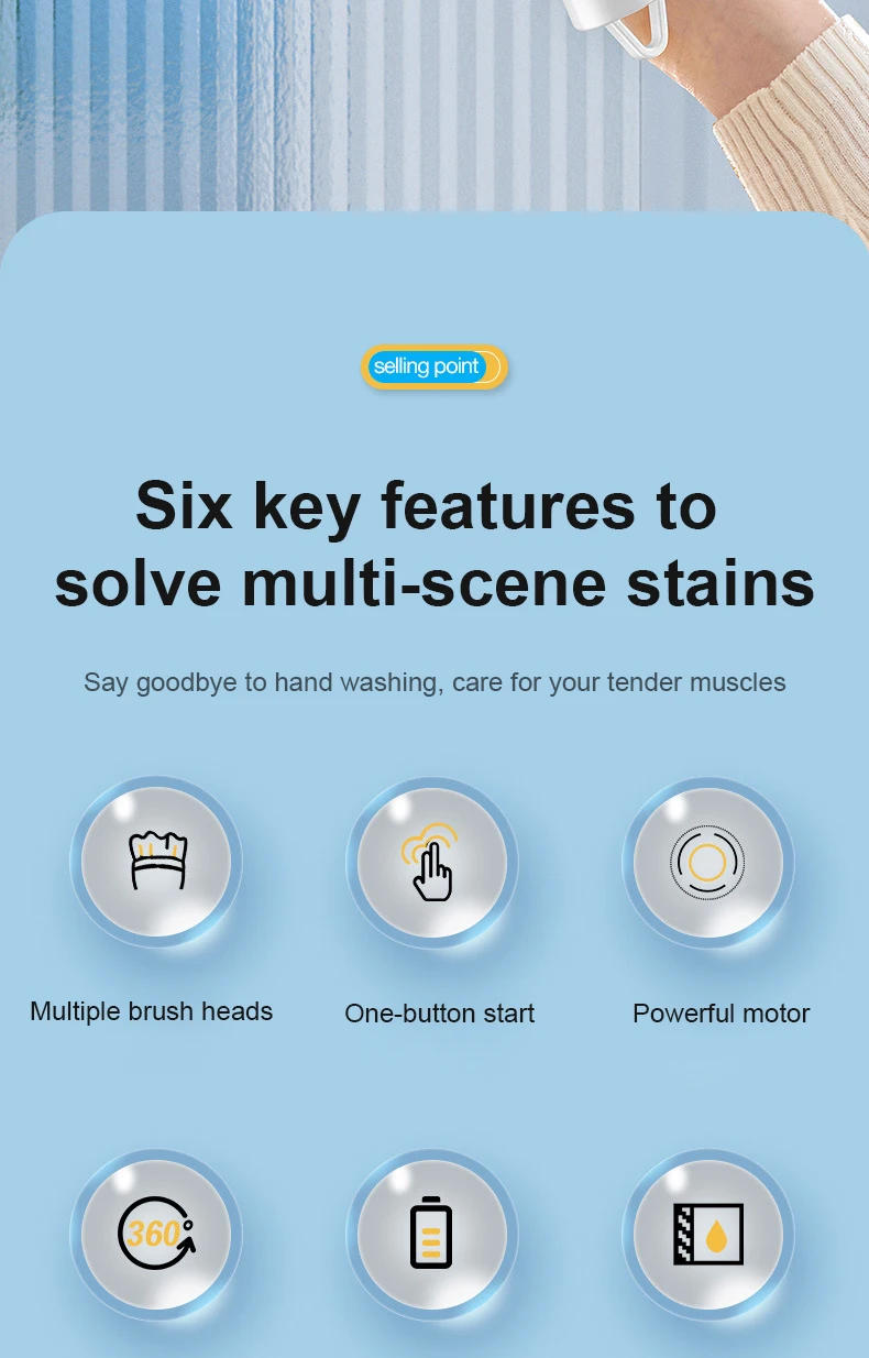 Description Picture 3 of itemHandheld Eectric Cleaning Brush Cordless Spin Scrubbe With 5 Replaceable Brush Heads USB Rechargeable 360Â°Power Scrubbe