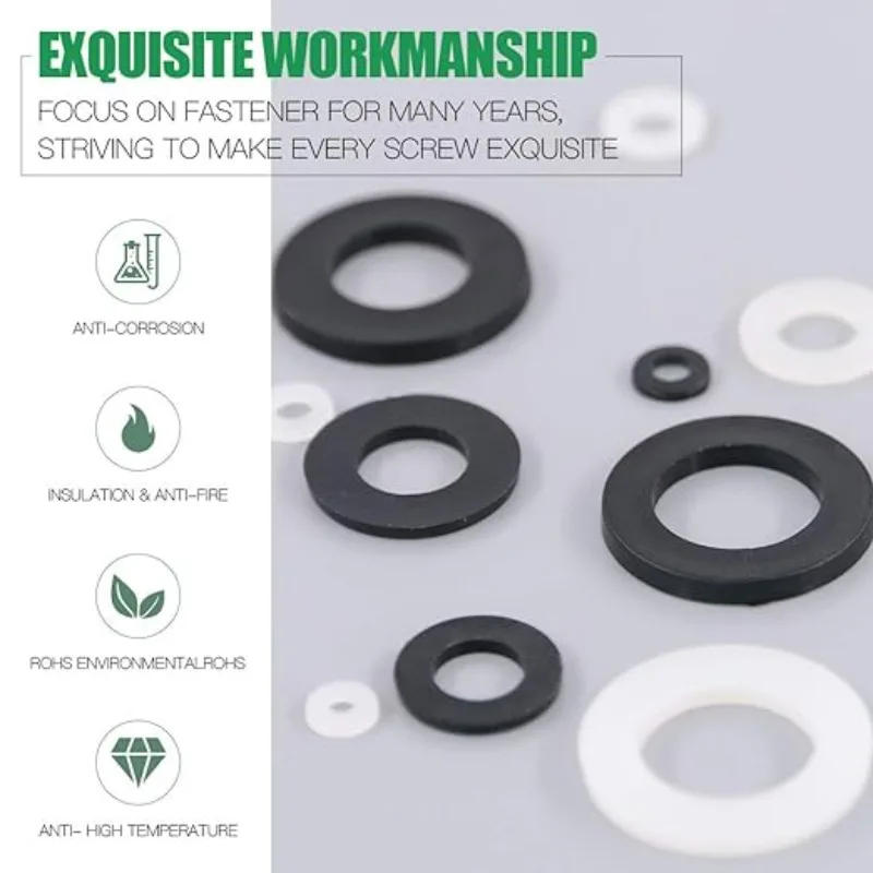 Description Picture 3 of itemNylon Flat Washer M2 M2.5 M3 M4 M5 M6 M8 M10 M12 M14 M16 M18 M20 Black White Plastic Sealing Hard Washers Insulation Gasket Ring