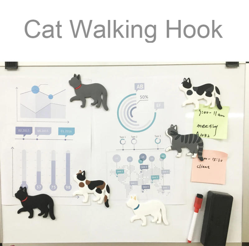Description Picture 2 of itemWalking Cat Creative Cartoon Cute Magnetic Suction Hook, Refrigerator Fridge Magnet With Hooks Auxiliary Hooks Home Storage