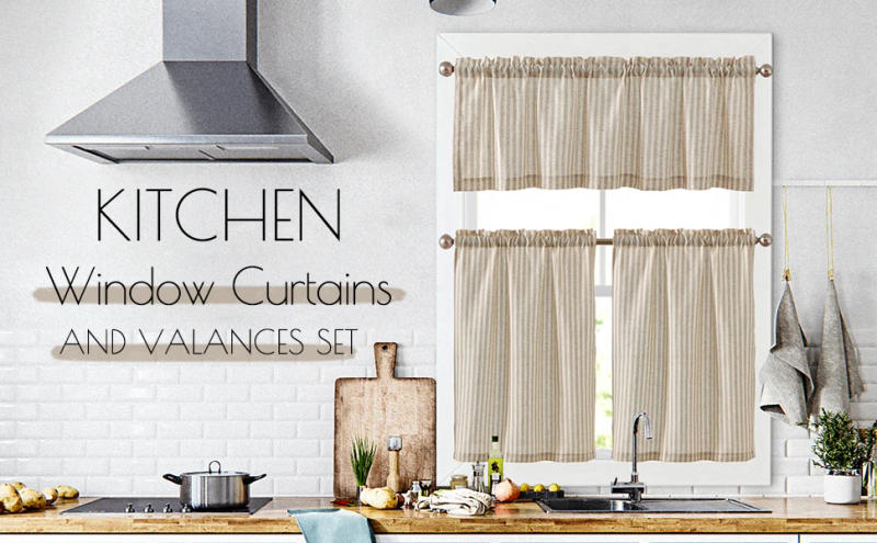 Description Picture 4 of itemJINCHAN Japanese Linen Kitchen Curtains And Valance Sets Design Striped Small Window Curtain Rod Pocket Living Room Cove Drapes