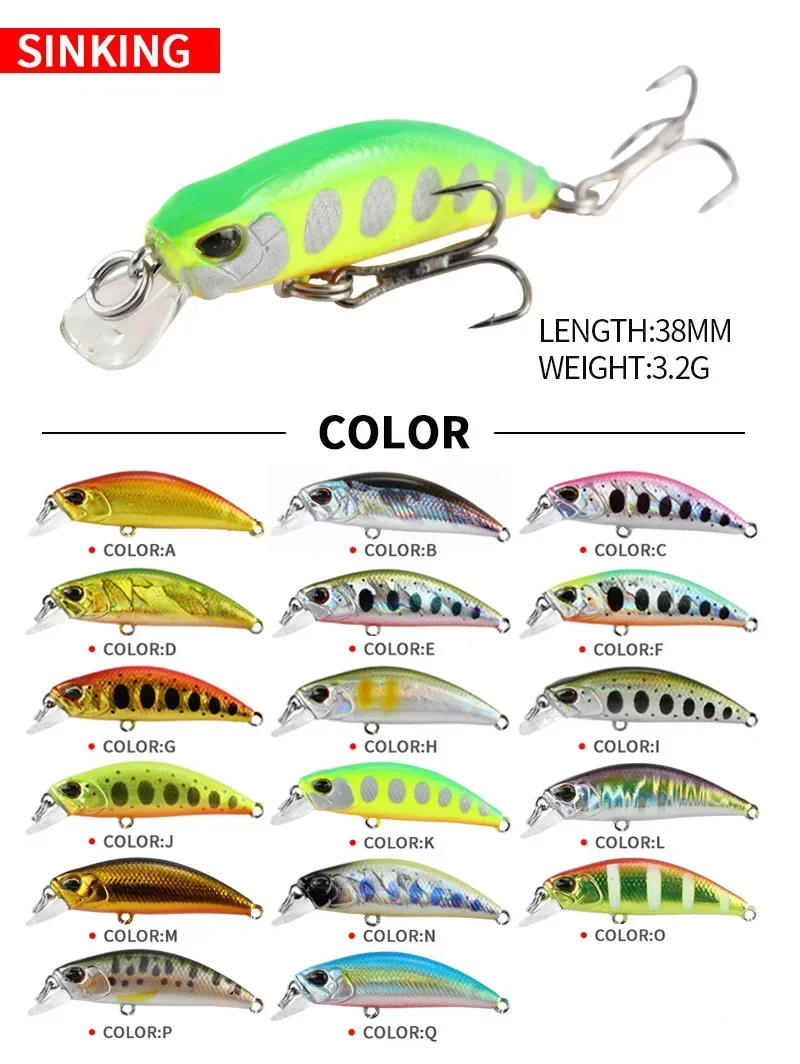 Description Picture 2 of itemJapan Sinking Mini Minnow Fishing Lure 38mm 3.2g Trout Lures Fishing Wobblers River Crankbait Artificial Fish Bait Pesca Tackle