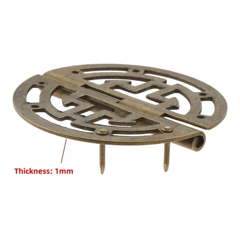 Description Picture 6 of item2pcs Vintage Round Brass Hinges w/screws 45mm/1.77inch Hollow Pattern Old Chinese Retro Decor Wood Jewelry Box Wine Case Cabinet