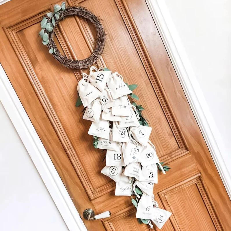 Description Picture 4 of item2023 Christmas Advent Calendar Bag Merry Xmas eve Stocking home door table Fireplace Mantle decoration kid boy girl Gift Present