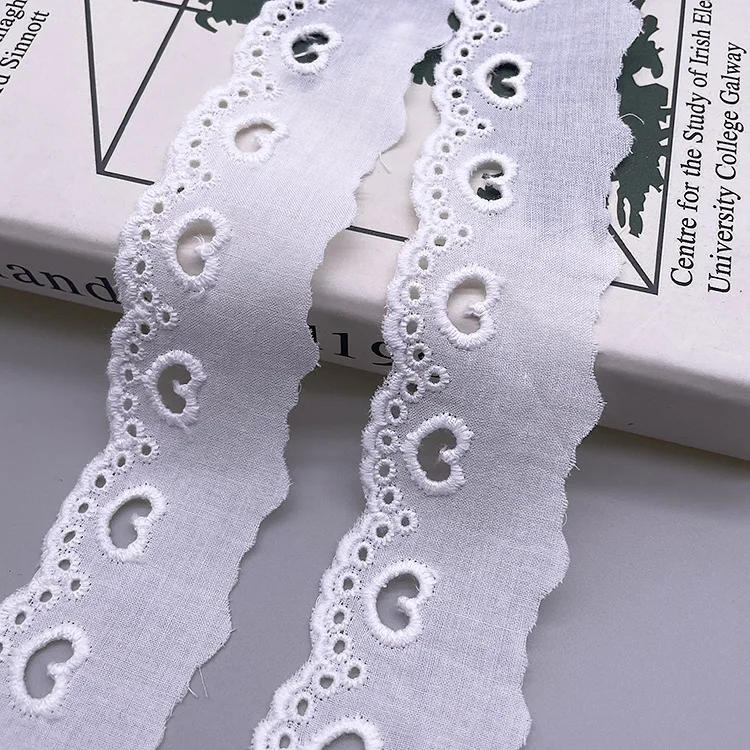 Description Picture 4 of item1Meter Hollow Love Heart Floral Embroidery White Cotton Lace Ribbon DIY Apparel Sewing & Fabric