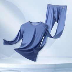 Men Thermal Underwear Set Ice Silk Seamless Soft Long Johns Pants Warm Top Bottom High-elasticity Base Layer Shirts Bottom Suits