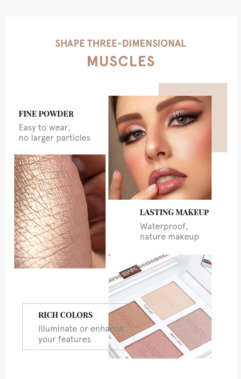Description Picture 5 of itemIMAGIC 4-Color Highlighter&Contouring For Face Bronzer Face Makeup Combination Palette Long-Lasting Brighten Skin Cosmetics