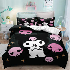Sanrio Kuromi Bedding Set Cartoon Anime Kuromi Melody Quilt Duvet Cover Pillowcase Kid Girls Gothic Bed Set Twin Queen King Size