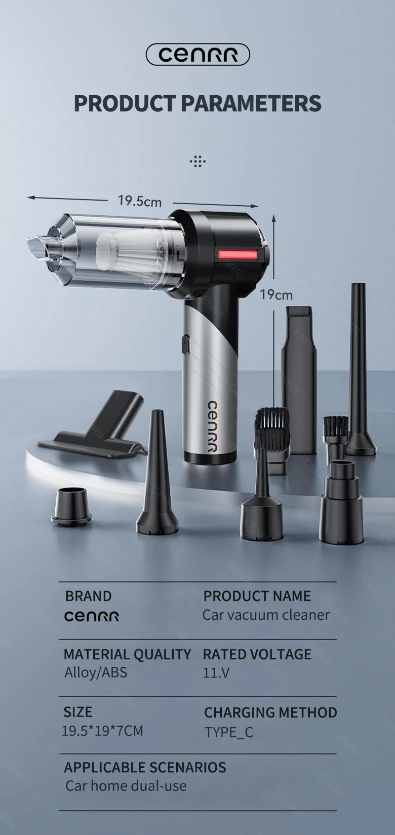 Description Picture 3 of itemCENRR 998000PA Strong Suction Car Vacuum Cleaner High Power Portable Handheld Vacuum Cleaner Wireless Car Cleaner Home Appliance