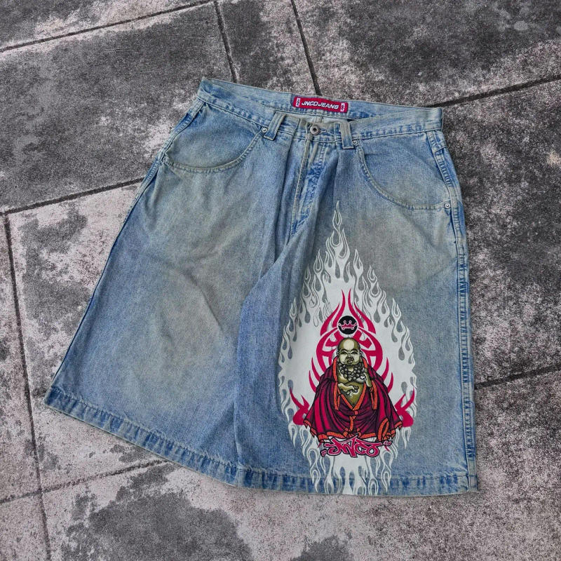 Description Picture 6 of itemHarajuku JNCO baggy denim shorts men y2k sweatpants shark bite pattern hip hop streetwear men vintage women basketball shorts