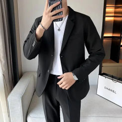 Spring Season Western-style Men's Suit Jacket Korean Trendy Youth 2024 New Spring Autumn Vintage Top Serious Men Fashion
