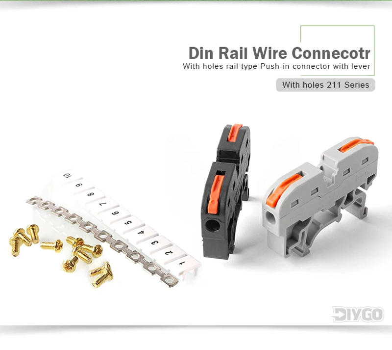 Description Picture 3 of item10PCS Din Rail Terminal Block 211 Wire Electrical Conductor Universal Fast Cable Connector Connection with Number strip Set