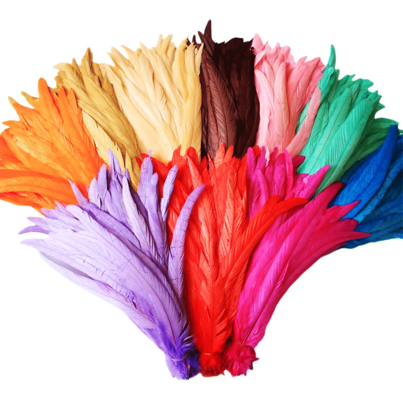 Description Picture 2 of item100Pcs/Lot All Sizes Colored Rooster Feathers for Crafts Fly Tying Materials Long Pheasant Carnival Wedding Decoration