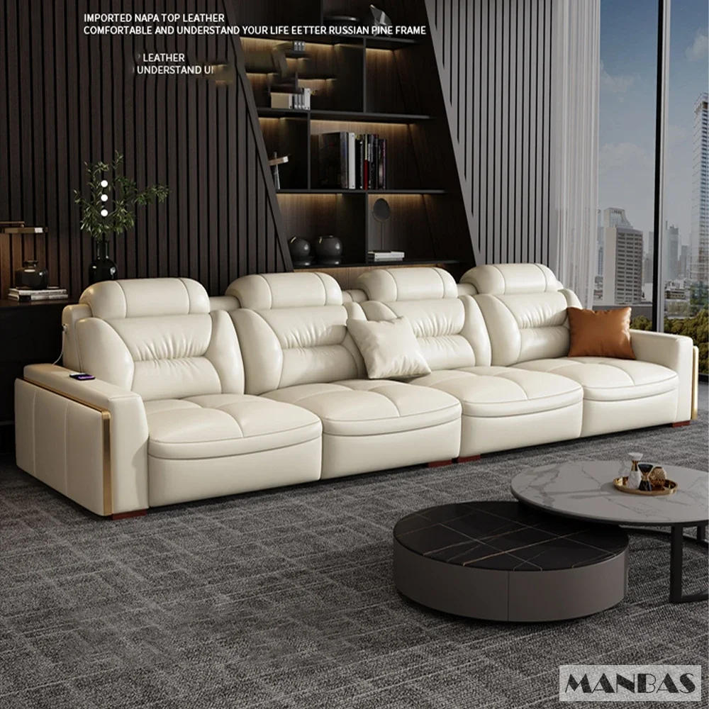 Description Picture 6 of itemPremium Italian Genuine Leather Sectional Sofa Sets Couch Sofas with USB and Bluetooth Speaker - MANBAS Living Room Furniture