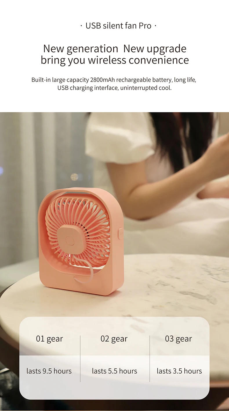 Description Picture 4 of itemUSB Desktop Fan 720° Rotation Silence Fan 2800mAh USB Rechargeable Electric Air Cooler Mini Fans for Summer Living Camping Fan