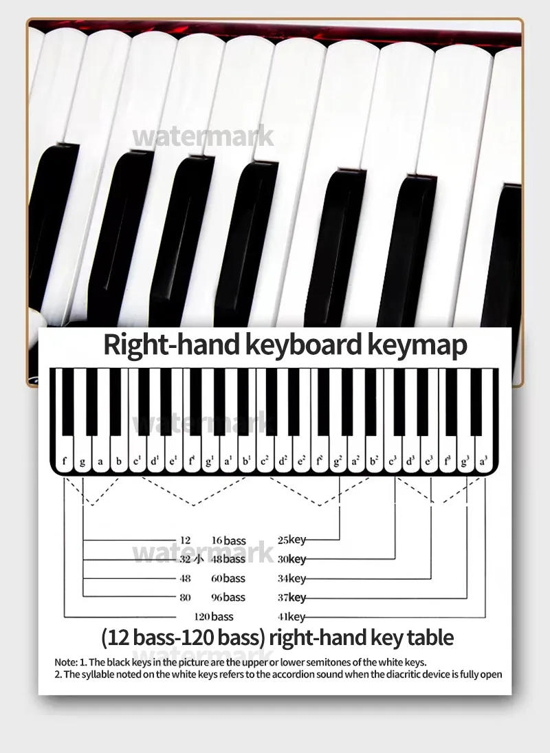 Description Picture 4 of itemONSECOND accordion 60 bass professional performance for children and adults keyboard style accordion beginners