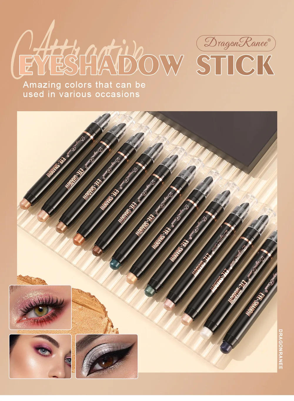 Description Picture 2 of item12Color Metallic Pearlescent Eyeshadow Pencil Waterproof Lasting Double Head Glitter Golden Eye Shadow Pen Eyeliner Stick Makeup