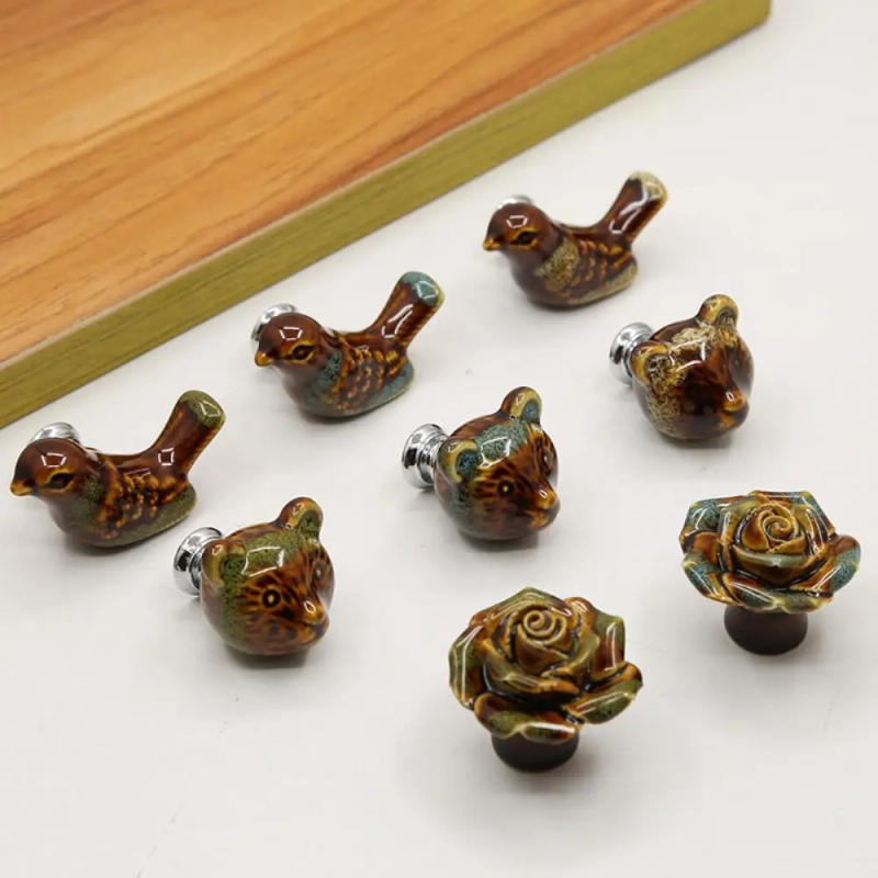 Description Picture 2 of item1PC Ceramic Single Hole Handles Drawer Pulls Cabinet Knobs Cupboard Door Handles Rose Pigeon Bear Shape Furniture Handles