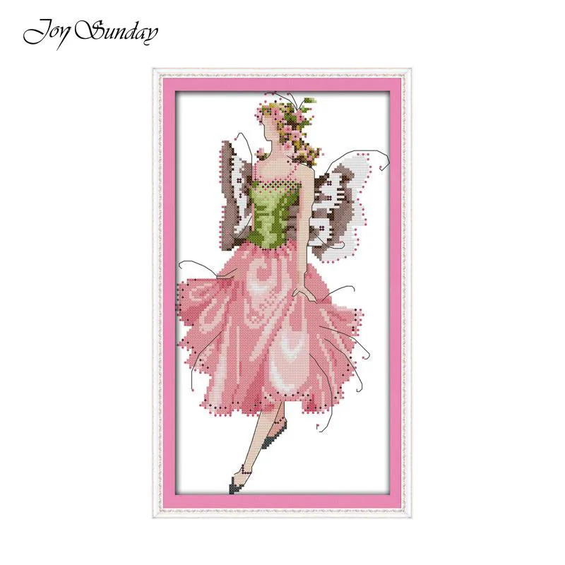 Description Picture 5 of itemJoy Sunday Fairies Pattern Cross Stitch Kits DIY DMC Thread Aida Cloth 16CT 14CT Printed Canvas Hand Embroidery Needlework Sets