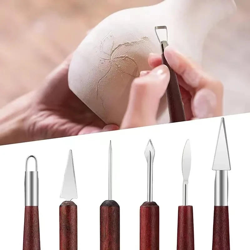 Description Picture 5 of item6PCS Sculpting Tool Pottery Wood Handle Set Wax Carving Sculpt Smoothing Polymer Shapers Pottery Clay Ceramic Tool Accessories