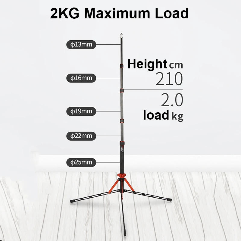 Description Picture 5 of item2.1m Carbon Fiber Photographic Light Stand Adjustable Tripod 1/4 Screw Portable Lamp Holder for Photography Flash Softbox TRIOPO