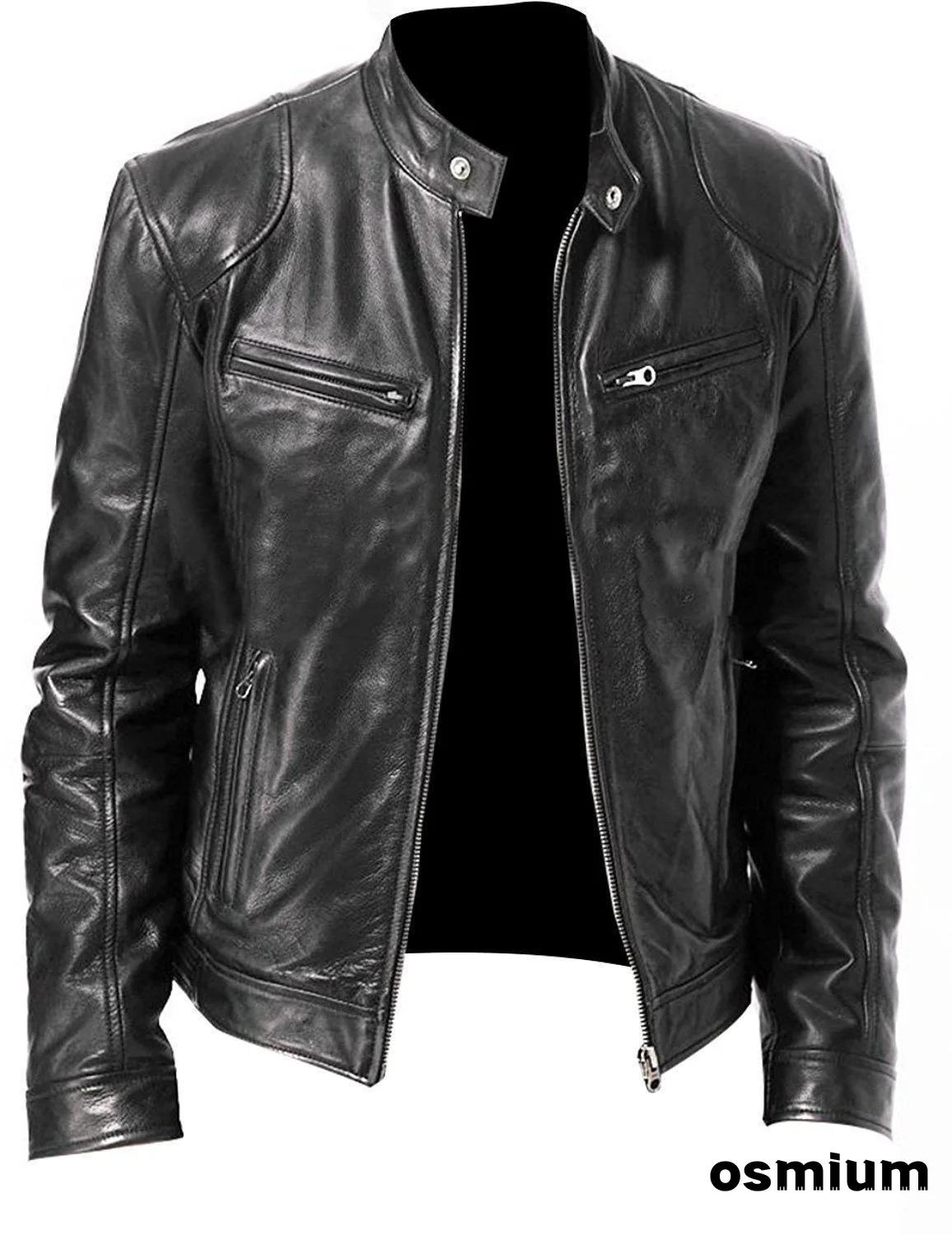 Description Picture 4 of itemMen Zip Up Top PU Leather Jacket Motorcycle Black Faux Leather Moto Jacket Men Stand Collar Casual Coat Boy Oversize 3xl 4xl 5xl