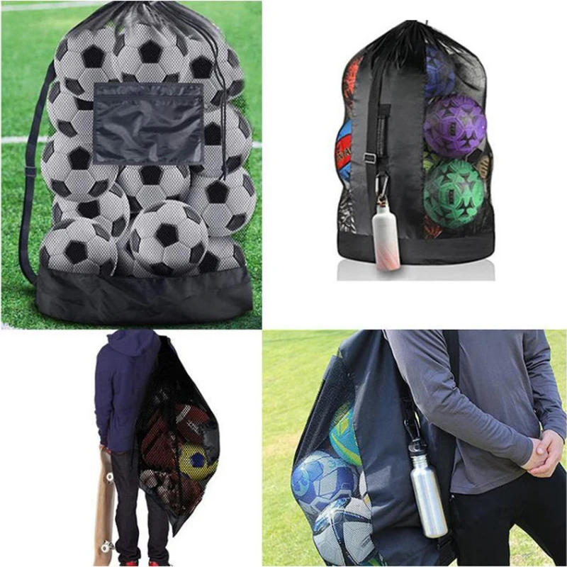 Description Picture 6 of itemMesh Soccer Ball Bag Extra Large Drawstring Basketball Storage Bag With Zipper Pocket Volleyball Football Net Pack Gym Bags