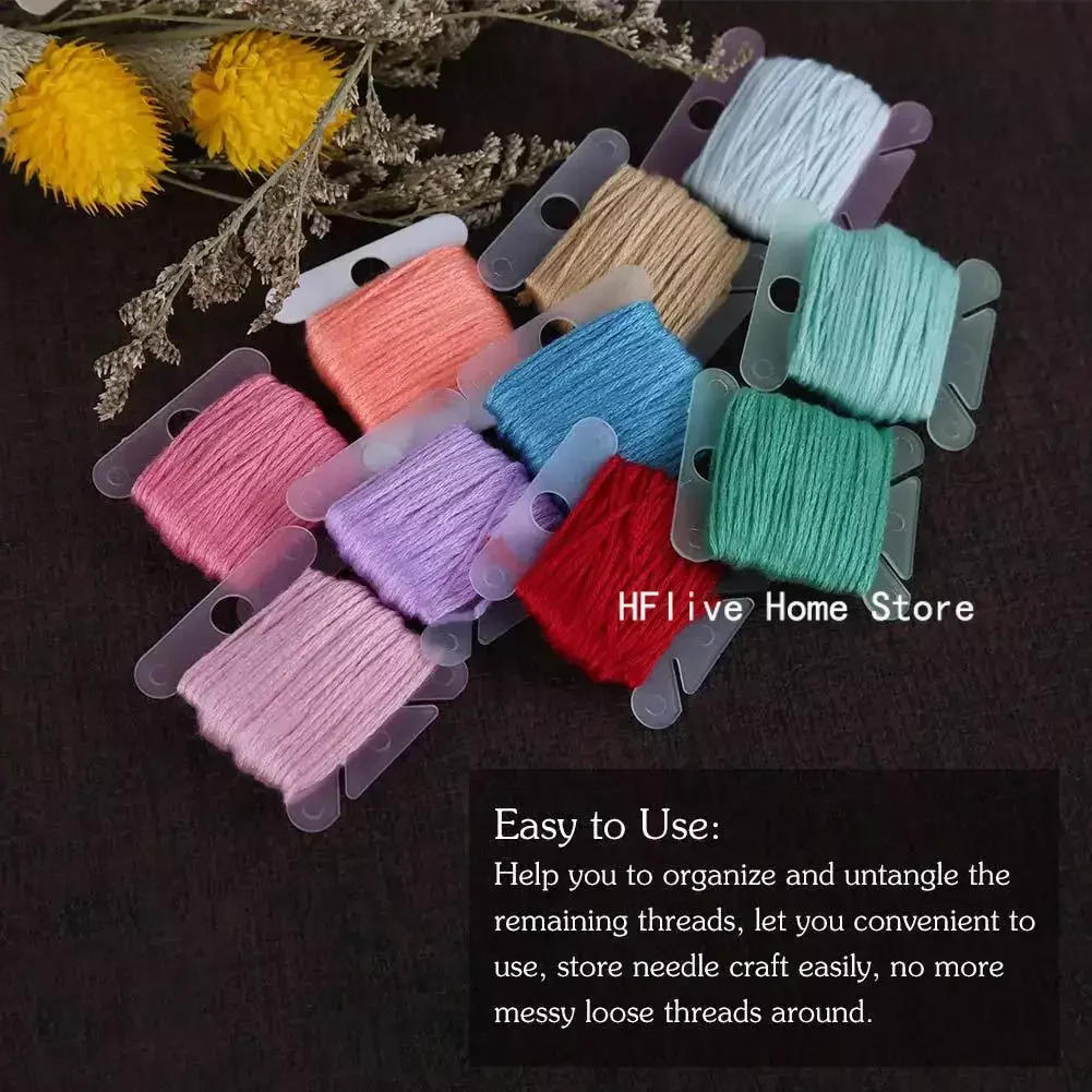 Description Picture 4 of item20pcs/lot Plastic Bobbins Sewing Thread Organizer Holder Embroidery Floss Storage Card DIY Craft Cross Stitch Sewing Accessories