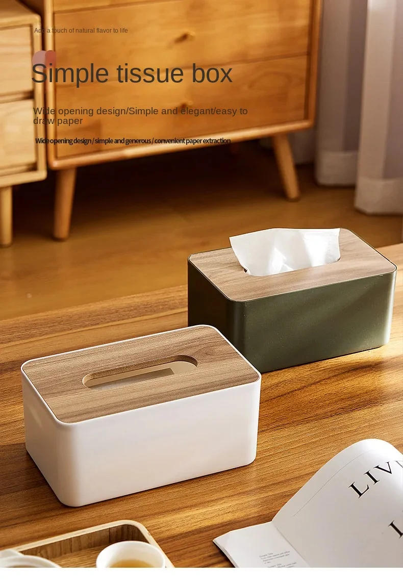 Description Picture 3 of item2024 New Wooden Tissue Holder Household Paper Towel Storage Box Removable Tissue Boxes for Home Office