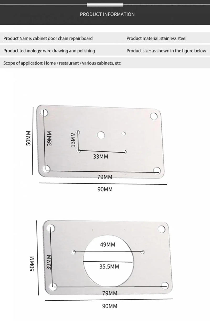 Description Picture 4 of itemCabinet Hinge Repair Plate Kit Kitchen Cupboard Door Hinge Mounting Plate With Holes Flat Fixing Brace Brackets Household Tools