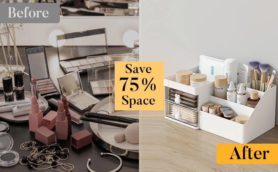 Description Picture 3 of itemMakeup Storage Cosmetic Desk Organizer Box with Drawers Skincare Organizers for Dressing Table Countertop Bathroom Counter