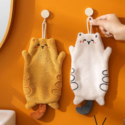 Cute Cat Hand Towel Hanging Children's Towels Double-thickness Absorbent Hand Towels for Bathroom Kitchen Cleaning Rags