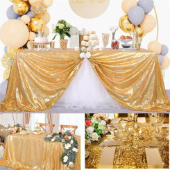 Glitter Sequin Tablecloth Rectangular Table Cover Rose Gold for Wedding Party Cake Exhibition Events Table Cloth Custom Size