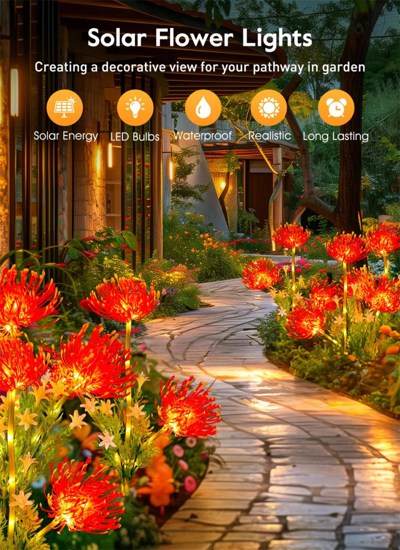 Description Picture 3 of itemSolar Flower Lights Outdoor IP65 Waterproof Garden Lights for Pathway Yard Lawn Backyard Home Decoration Solar Landscape Lamp