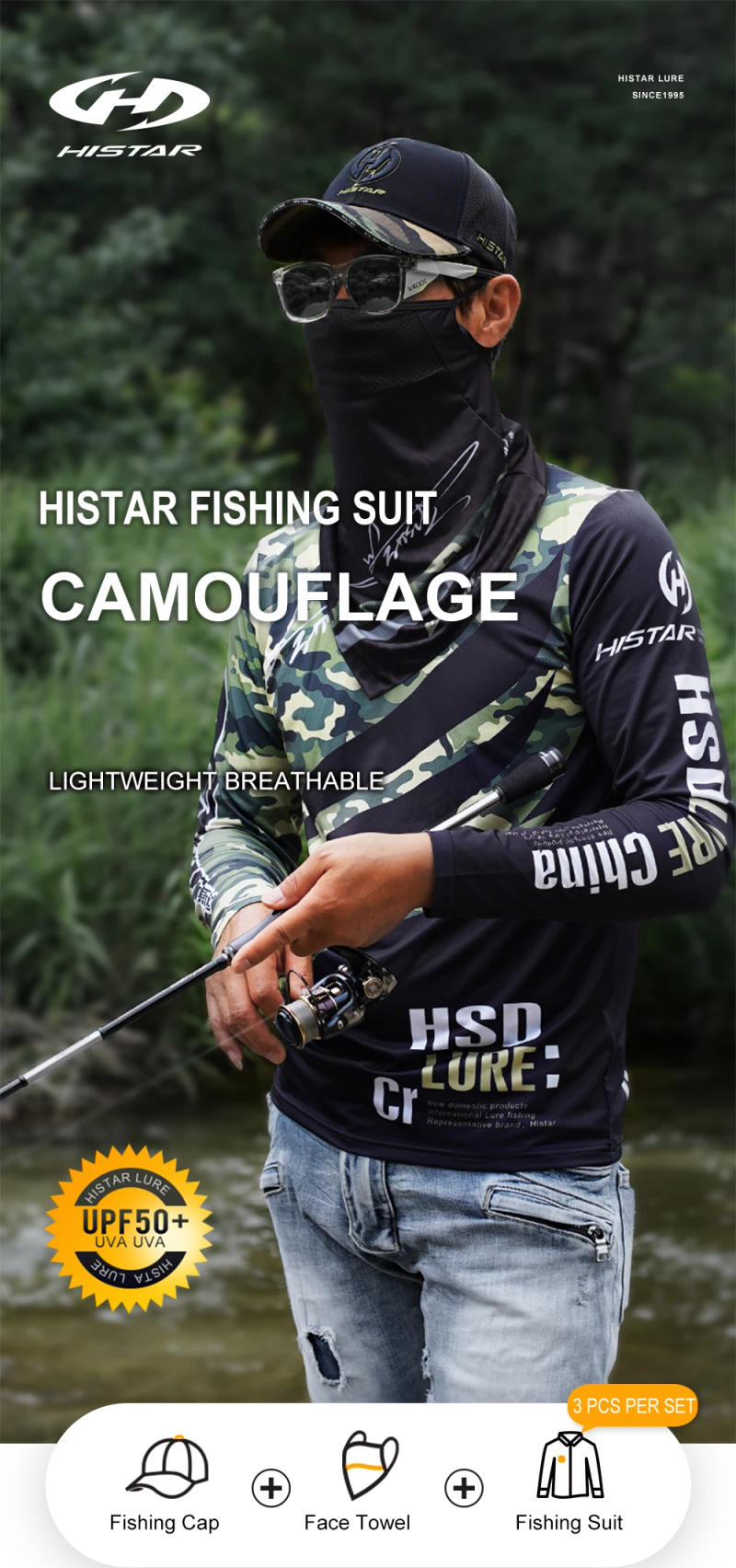 Description Picture 2 of itemHISTAR Shirt Cap Towel in one Set Clothing With Zipper Quick Drying Sun Protection Shirts Anti-UV Fishing Suit