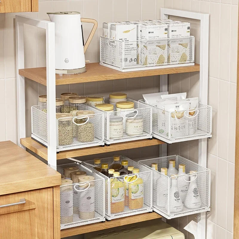 Description Picture 4 of itemKitchen Storage Box with Sliding Rail Pull-out Cabinet Storage Rack Spice Pantry Shelves Drawer Kitchen Organizer Basket