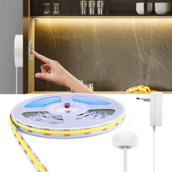 10M 24V COB LED Strip Light Under Cabinet Lamp Touch Dimmer and Hand Sweep Sensor Switch for Kitchen Closet Backlight Decoration