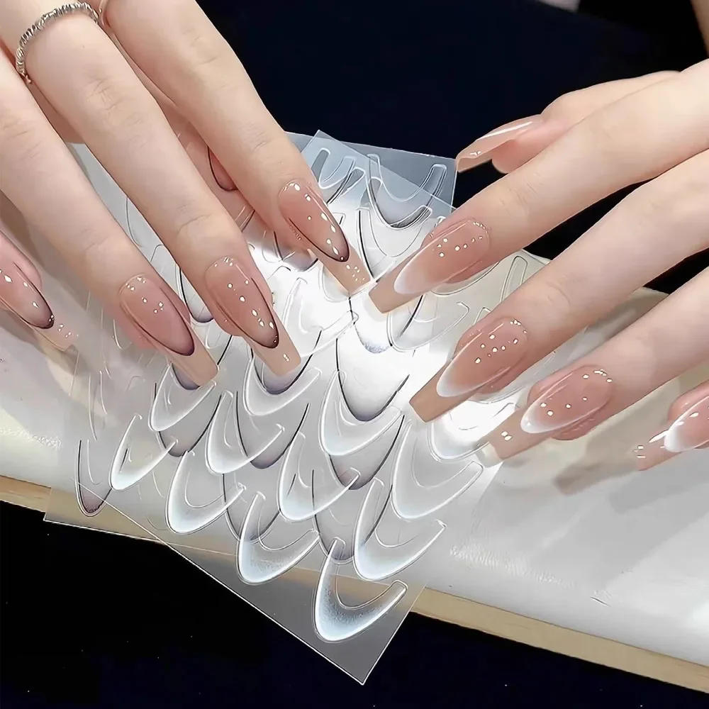 Description Picture 2 of itemGradient French Line Nail Art Stickers Black/White Self-Adhesive Slider Design Stencil Manicure Guides DIY Nail Decor tools new