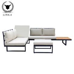 Outdoor leisure  courtyard balcony hotel villa terrace all aluminum lying bed sofa stitching imitation wood side table