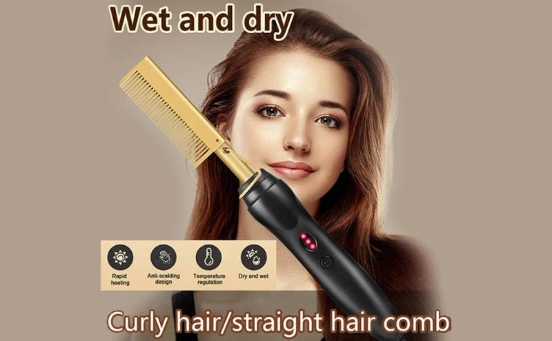 Description Picture 2 of itemHot Comb Hair Straightener Heat Pressing Combs Portable Ceramic Curling Iron for Hair Beard Wigs Wet and Dry Hair Styling Tools