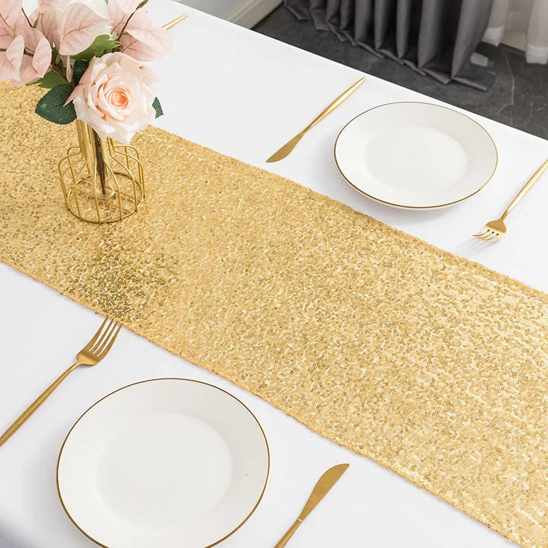 Description Picture 5 of itemWholesale Minimalist Nordic Style Circle Table Runner Decorated with Red and Gold Sequins for Wedding and Party