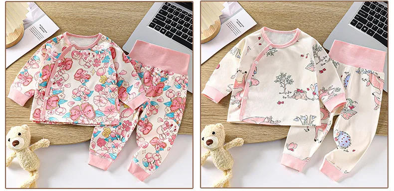 Description Picture 5 of itemNewborn Boys Girls Pure Cotton Warm Pajamas Cute Cartoon Print Long Sleeve Pyjamas Toddler Baby Autumn Sleepwear Clothing Sets