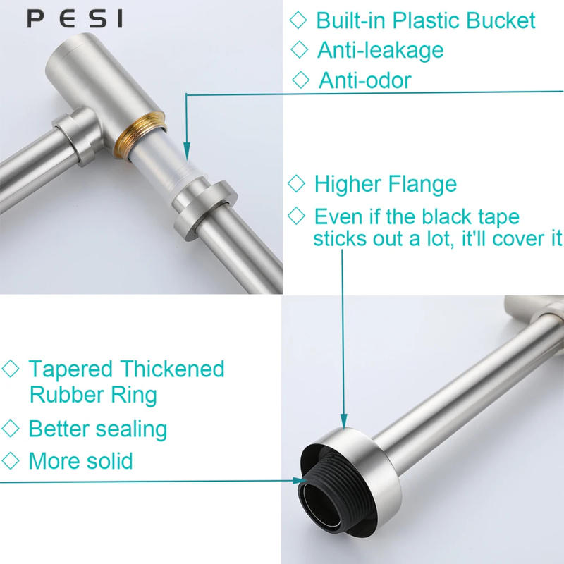 Description Picture 5 of itemBrass Bottle Trap Bathroom Sink Vanity Basin Pipe Waste Drain Pipe Siphon Drainer Brushed Nicke P-Trap.