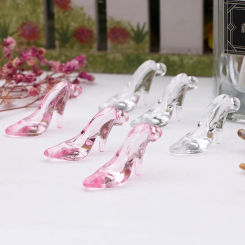 24pcs Plastic Mini Glass Slipper 3D High Heel Shoe Shape Party DIY Decorations Cake Decoratiing Tools DIY Pink Clear
