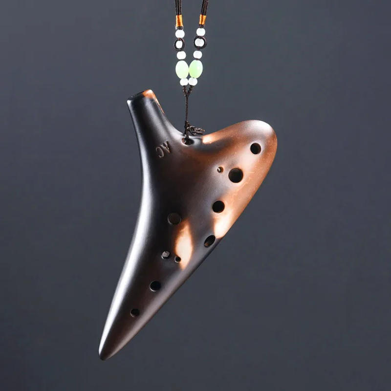 Description Picture 2 of itemCeramic Ocarina12 Hole Ocarina Classic Straw Fire Alto C Tones Ceramic Ocarina Chinese Flute Tao Music Instrument Collectible