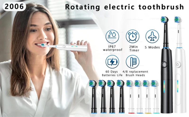 Description Picture 2 of itemRotating Electric Toothbrush for Adults Deep Clean Electric Toothbrush Rechargeable Power Smart Timer with 8 Brush Heads